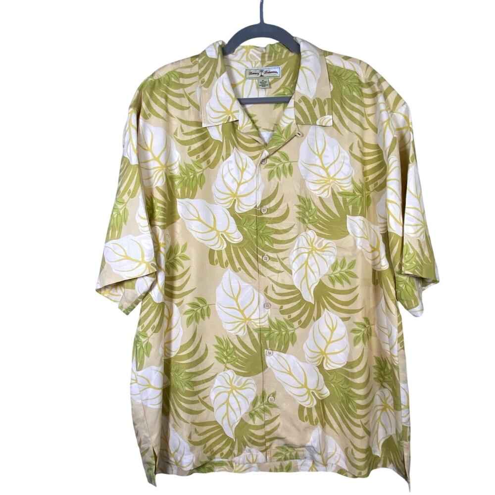 Tommy Bahama Shorts Sleeves Leaves Pattern Hawaiian Shirt 100% Silk XXL